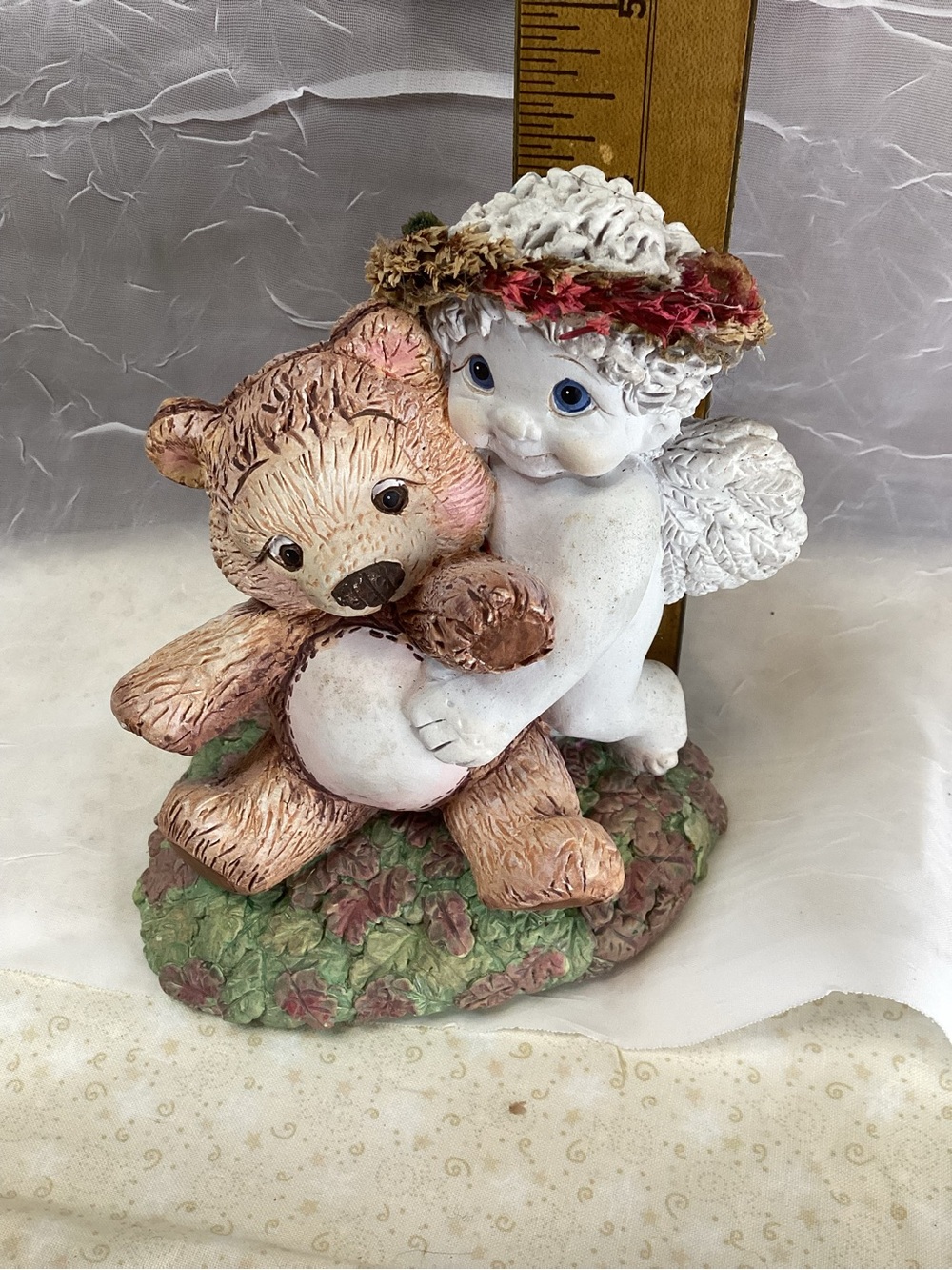 Dreamscles Snuggle Buddies Angel Cherub Figure Hugging Teddy Bear Chalkware